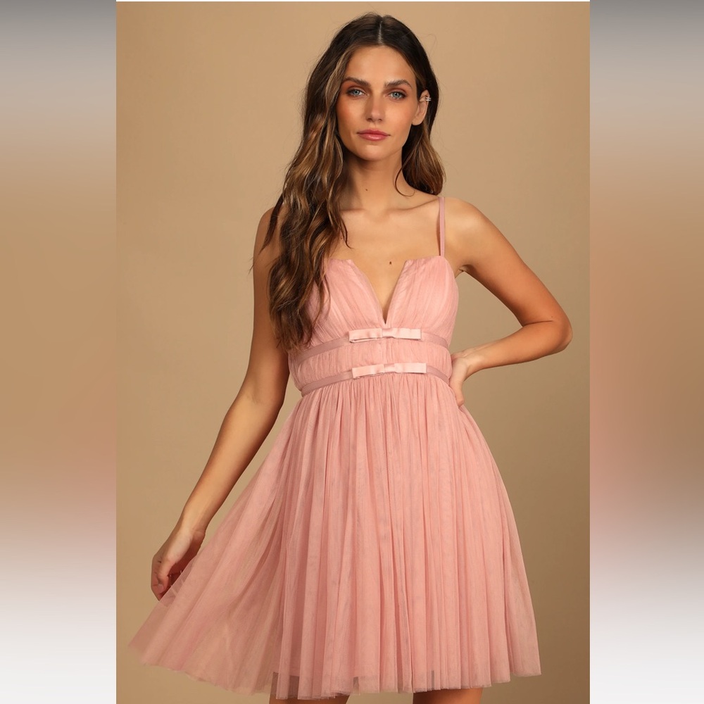 Lulus Take Your Bow Blush Pink Sleeveless Skater Dress